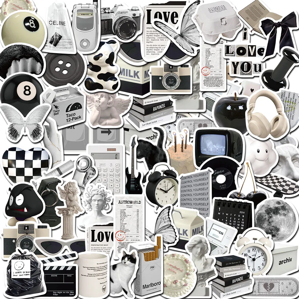 10/61pcs Pretty INS Retro Stickers Fridge Phone Guitar Motorcycle Luggage Waterproof Cartoon Sticker Decal