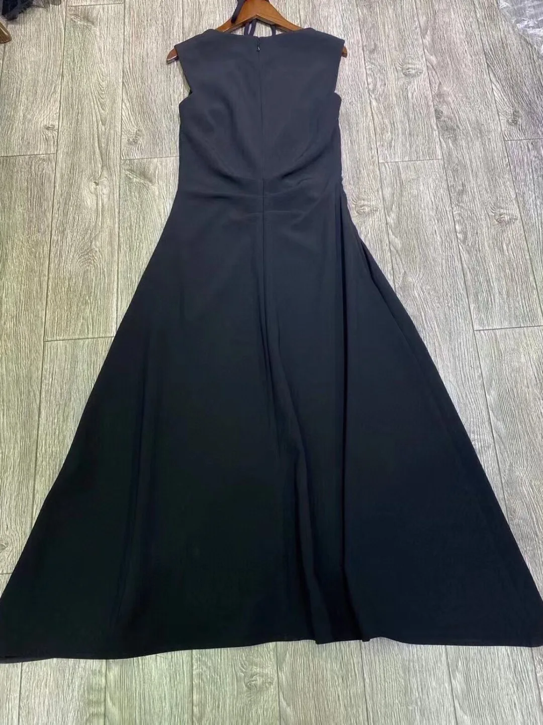 Office Lady Black Sleeveless Halter Strap Ruffles New Summer 2024 High Quality Zipper Closure Midi Dress for Women