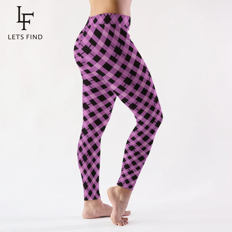 Letsfind 2019 nova venda quente imprimir leggings xadrez impressão moda feminina de cintura alta sexy leggings