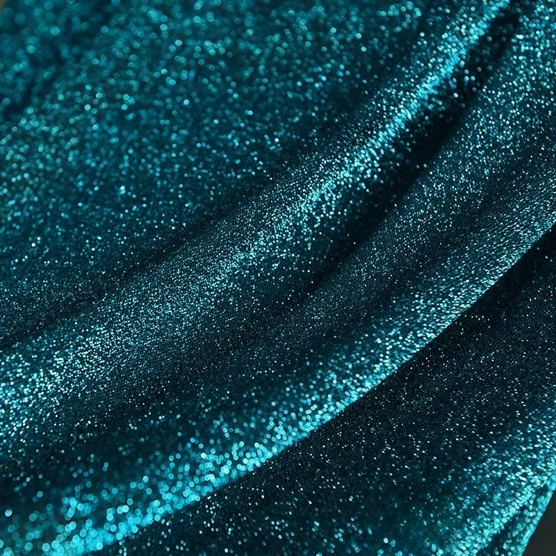 Shiny Fabric High Elasticity Smooth Wrinkle Resistant Peacock Blue Dress Apparel Sewing Fabric Cloth Meters Diy Material - view 2