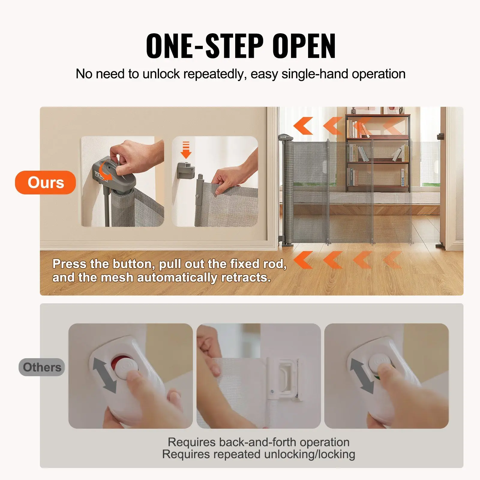 Retractable Baby Gate, 34.2" Tall Mesh Baby Gate, Extends up to 116.1" Wide Retractable Gate for Kids or Pets, Retractable Dog