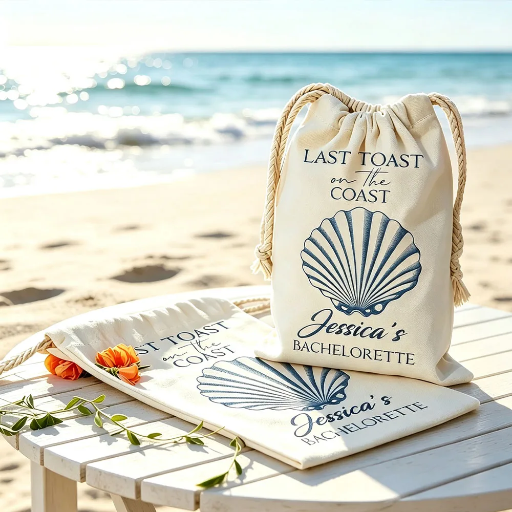 5Pcs Personalized Recovery Survival Kit Drawstring Bag, Custom Name Beach Bachelorette Party Favor Pouch