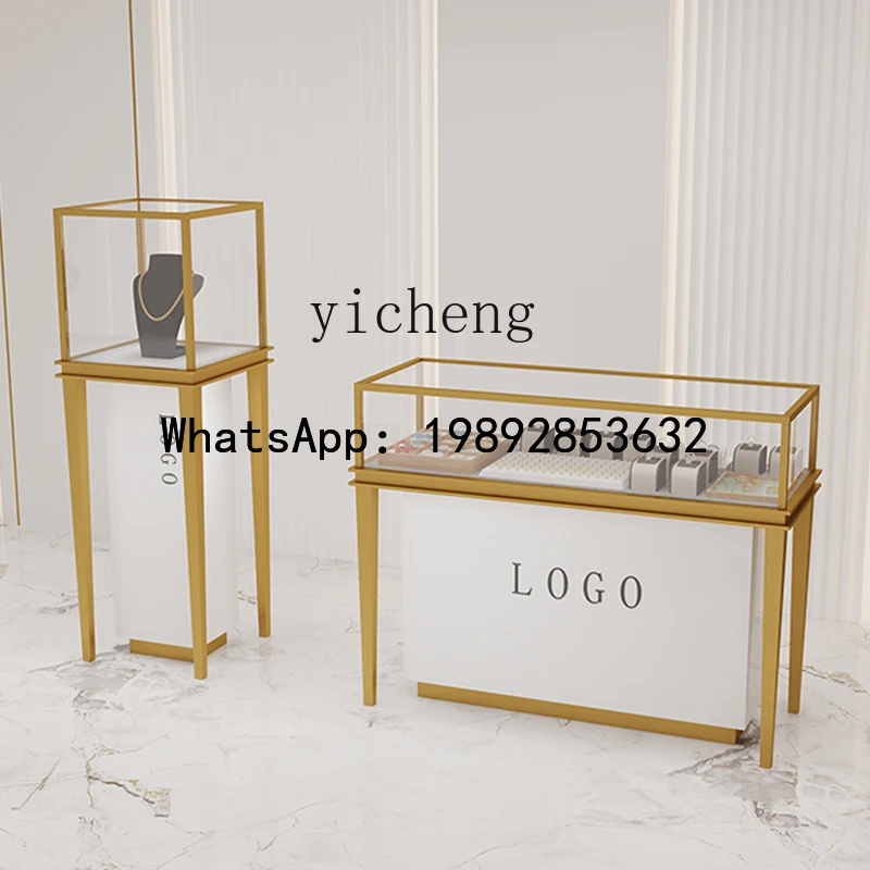 stainless steel light luxury jewelry glass display case gold and silver jewelry display stand