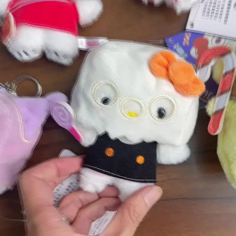 Urocza Kreskówkowa Maskowana Duch Hello Kitty Cinnamoroll Melody Pluszowy Brelok Opaska Odpinana Zawieszka do Torebki Dziewczęcej Lalka Prezent na Halloween