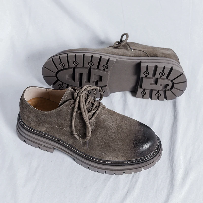 Bota de camurça de vaca masculina, sapatos de trabalho em couro com corte baixo, couro natural, estilo outono, alta qualidade