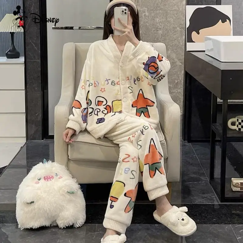 منتج جديد أنيمي طالب سترة دافئة منامة مجموعة Kawaii المرأة الخريف الشتاء سميكة ملابس المنزل اليابانية قطعتين مجموعة