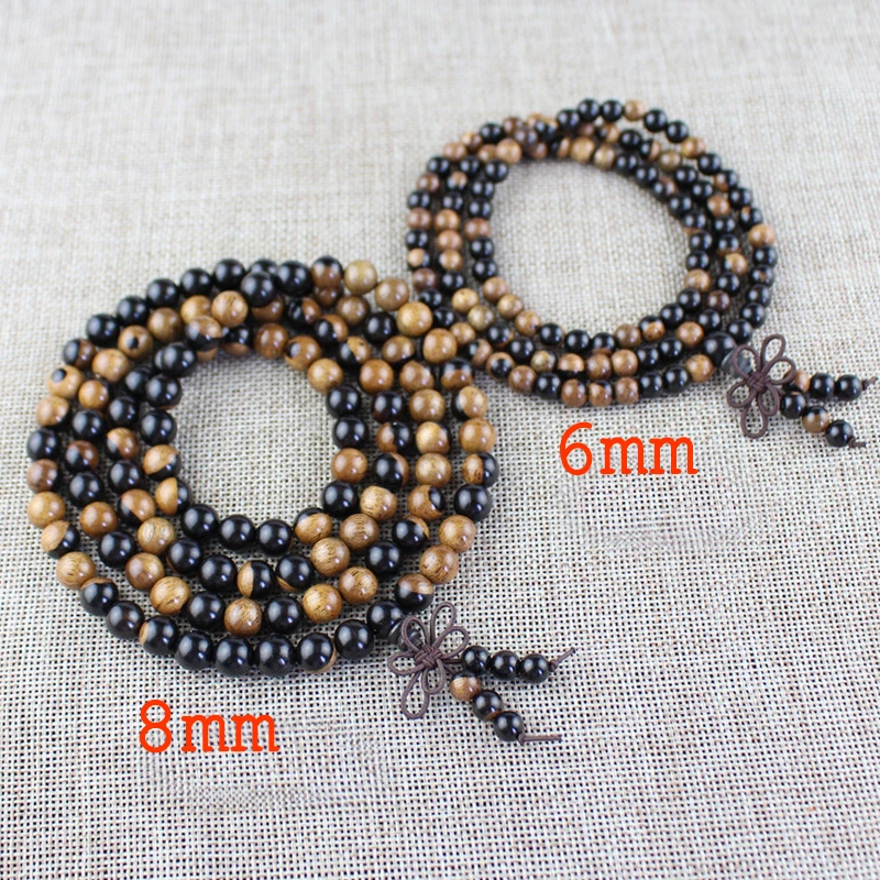 Natural ebony Tibetan Buddha Multilayer 108 Bead Black Bracelet Sandalwood Charm Bracelets Yin Yang Gossip For Men Wood Jewelry