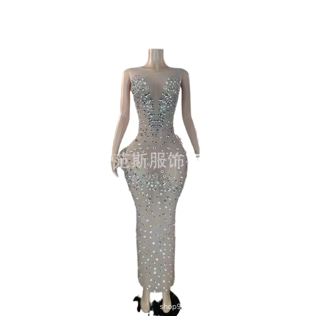 

Women's Luxury Sparkling Rhinestone Sleeveless Long Party Dress - Sexy For Women's Parties Women Dresses For Party And Wedding