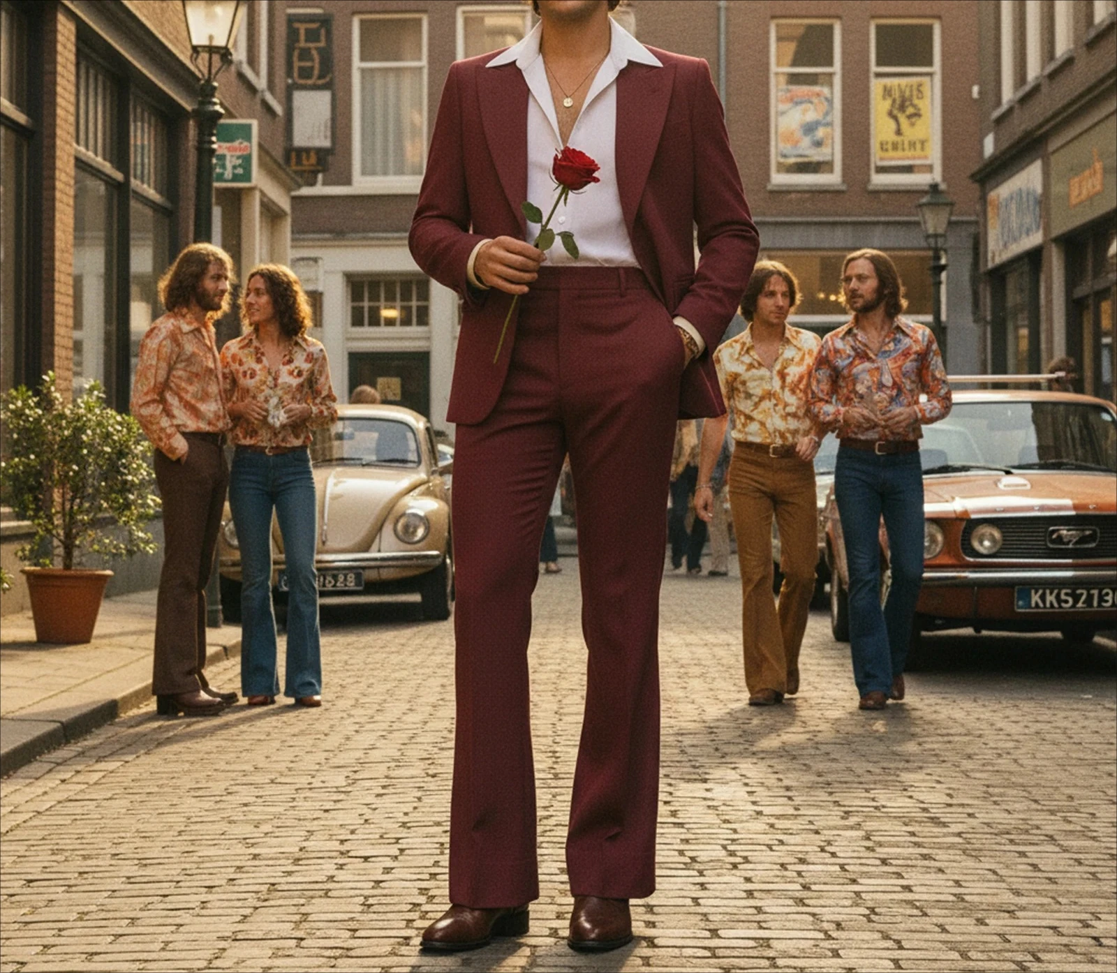 Traje de 2 Piezas para Hombre Estilo Vintage de los 70, Blazer de un Solo Pecho y Pantalones Anchos, Atuendo Formal para Bodas, Graduaciones y Fiestas