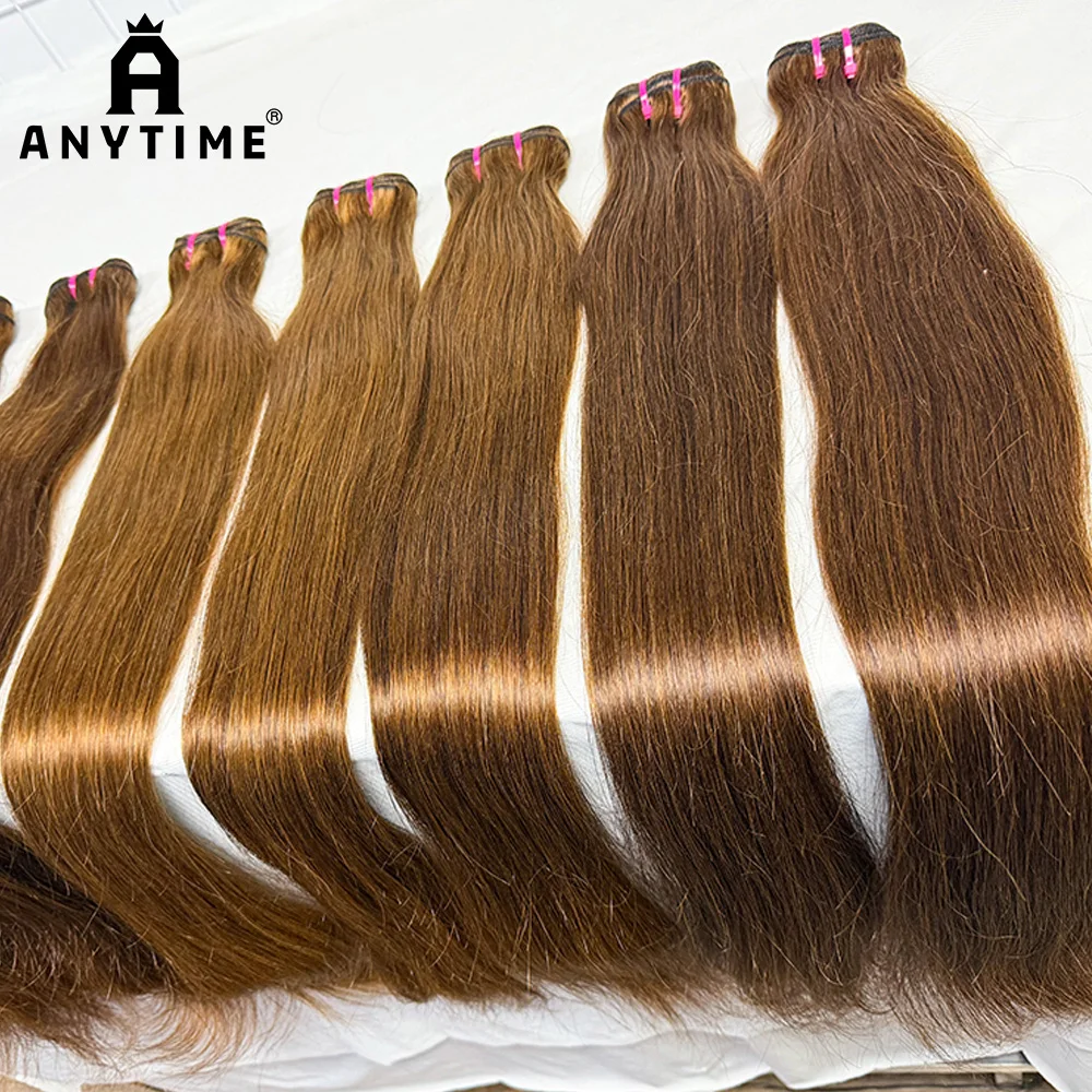 100 جرام/الحزمة 4 # الشوكولاته اللون حزم من شعر طبيعي مفرود 8-30 بوصة النسيج وصلات شعر ريمي شعر ناعم مستقيم السائبة #1