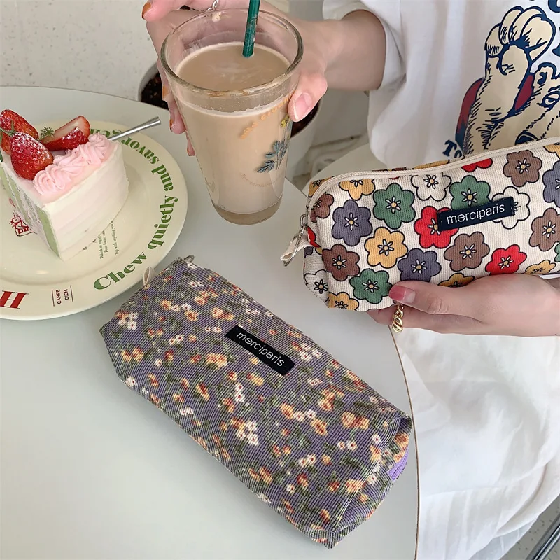 Cord Floral Reise Kosmetische Lippenstift Geldbörse Lagerung Tasche Kawaii Frauen Make-Up Handtaschen Veranstalter Brieftasche Beutel Bleistift Fall Taschen – Detail 6