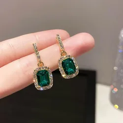 New 2025 Green Color Women Earrings Geometric Statement Korean Fashion Crystal Elegant Dangle Earrings aretes de mujer modernos