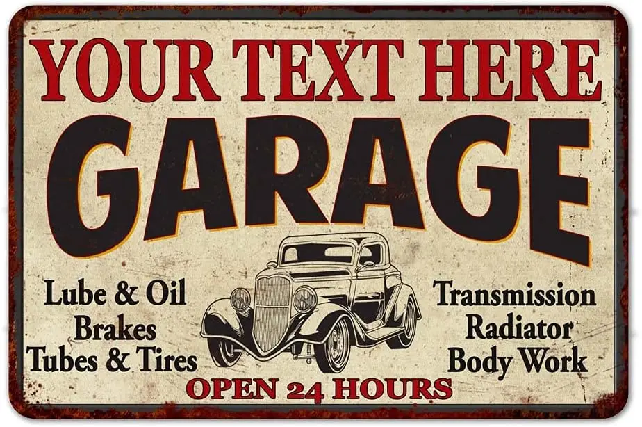 Personalized Garage Sign Decor Wall Art Signs Shop Mechanic Man Cave Decorations Dad Rustic Retro Fathers Tin Plaque Gift 8 x 12