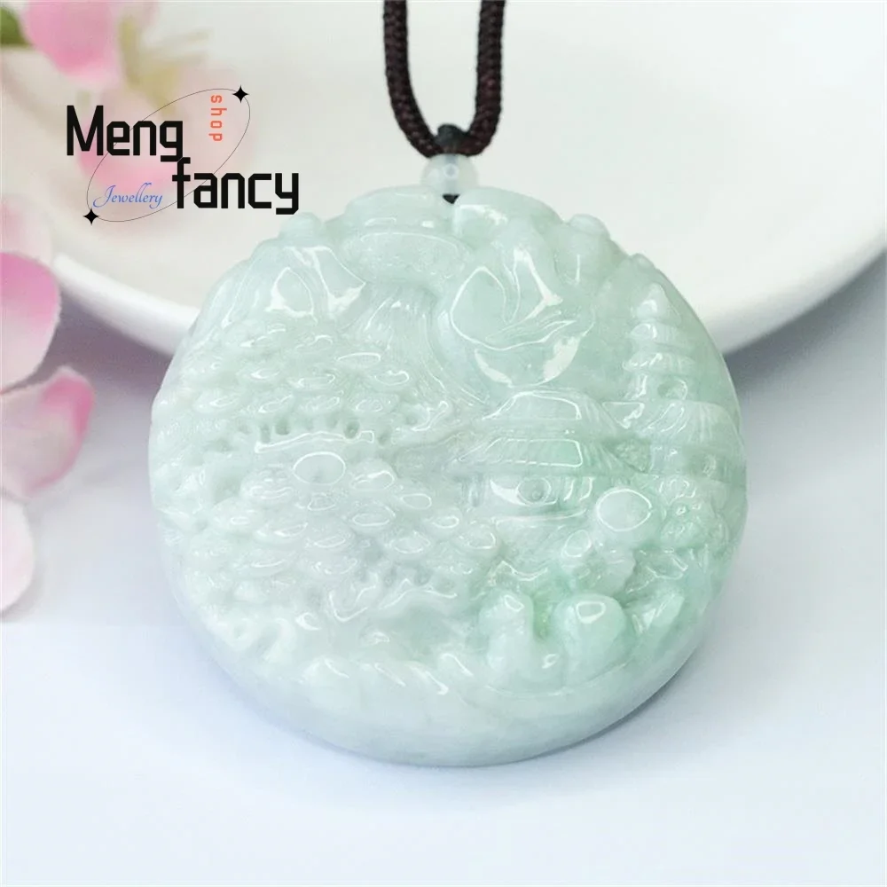 

Natural Myanmar A-goods Jadeite Landscape With Double-sided Carving Pendant Exquisite Elegant Simple High-grade Fashion Jewelry