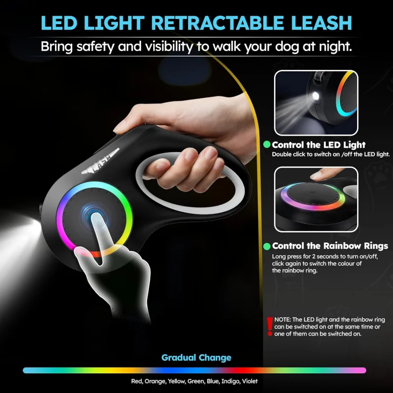 

Retractable Dog Leash with LED Flashlight for Small Medium Large Breed Dogs