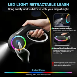 Retractable Dog Leash with LED Flashlight for Small Medium Large Breed Dogs