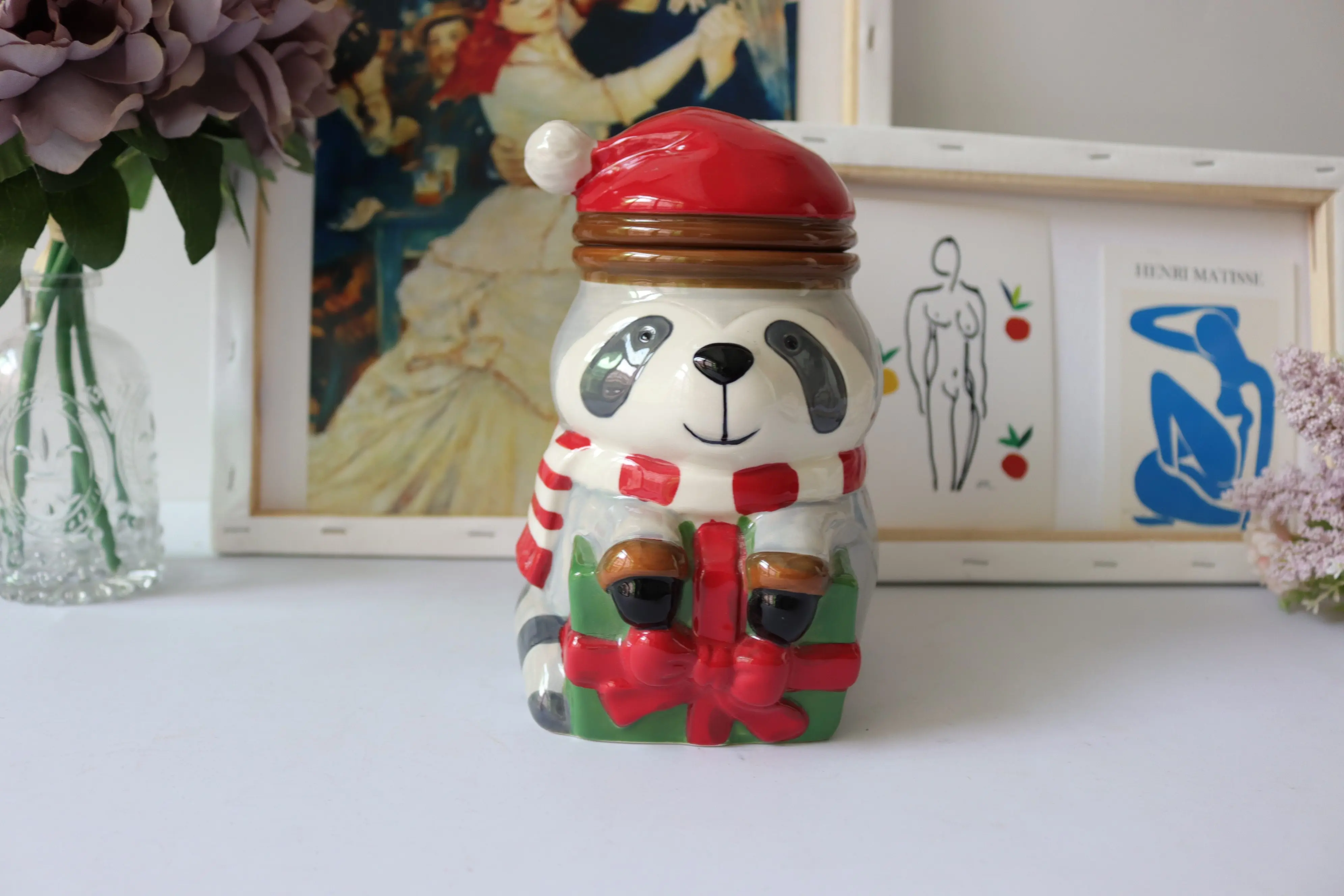 برطمانات سيراميك، برطمانات تخزين سيراميك منزلية ثلاثية الأبعاد مرسومة يدويًا، برطمانات حلوى، زينة هدايا عيد الميلاد، وإعطاء هدايا