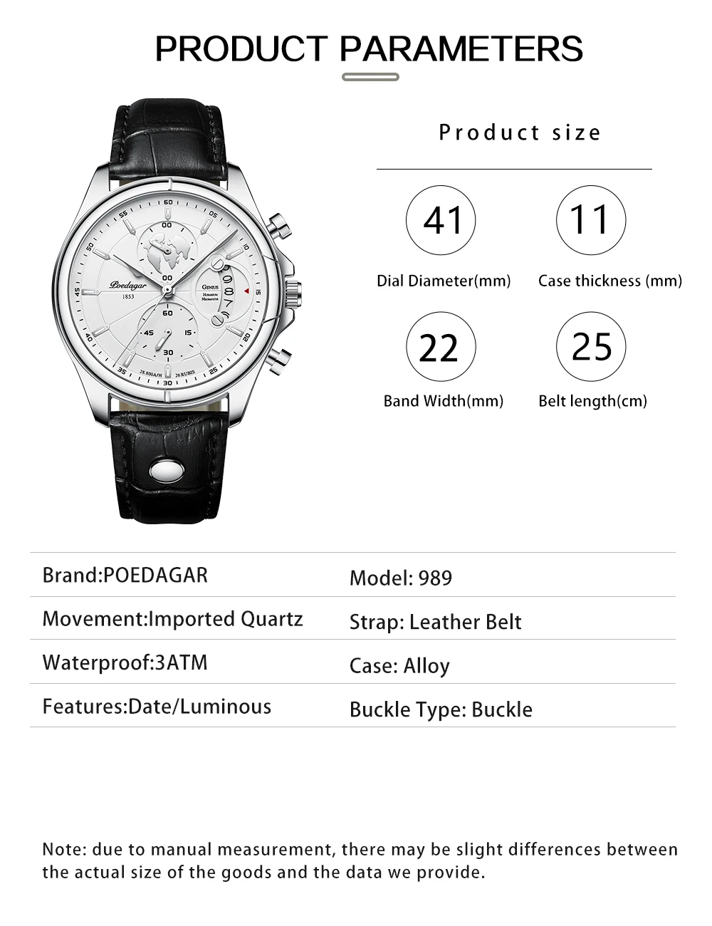 POEDAGAR Luxus Mann Armbanduhr Chronograph Datum Wasserdichte Leder Männer Uhr Casual Quarz herren Uhren Sport Männliche Uhr Reloj – Detail 7