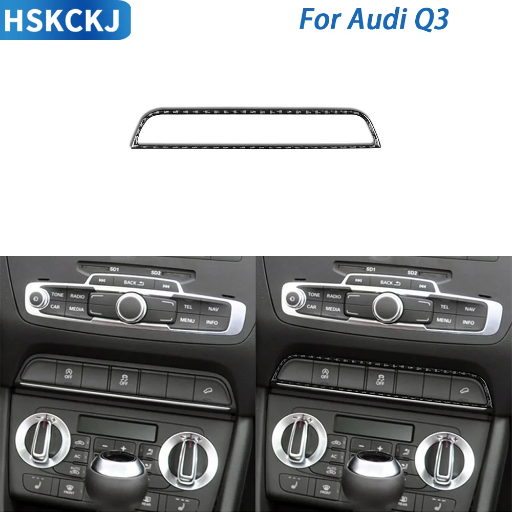 

For Audi Q3 2015—2018 Car Accessories Carbon Fiebr Central Radio CD Bottom Button Frame Paenl Cover Trim Sticker Modification