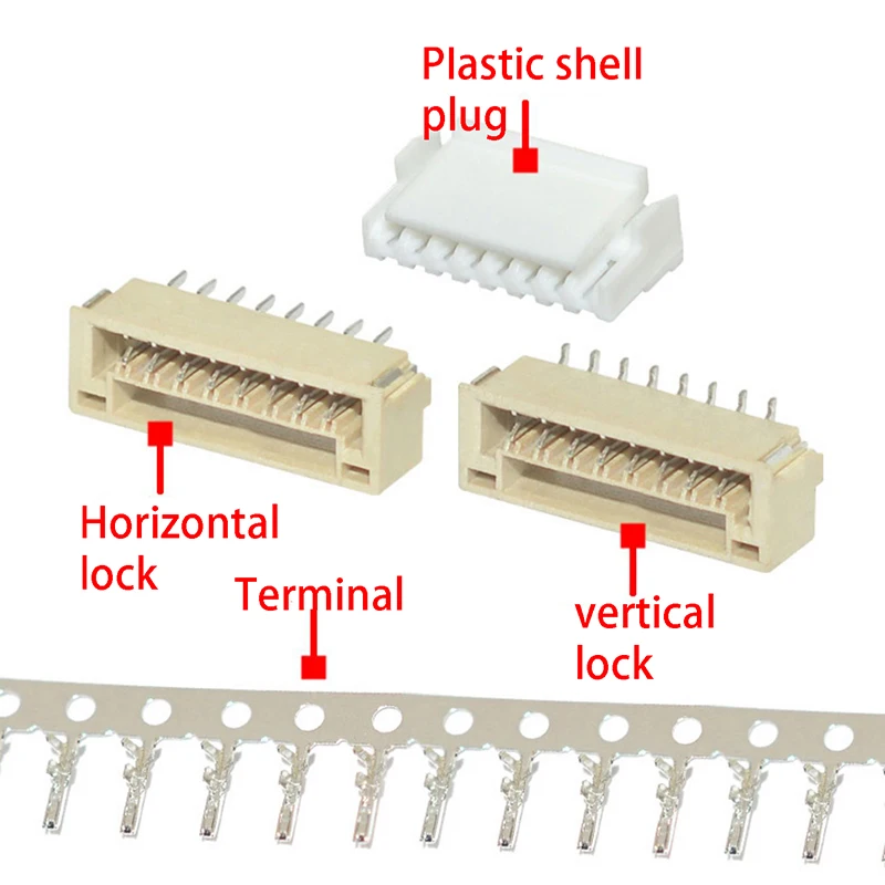 10set GH1.25 met slot Connector Socket Pin Header Verticale Horizontale Behuizing terminal 2P 3P 4P 5P 6P 7P 8P Terminal