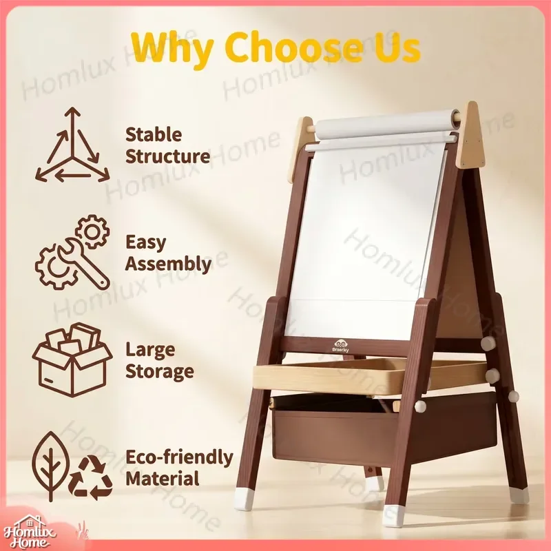 Adjustable Wooden Kids Easel for Children with Chalkboard Whiteboard and Paper Roll Eco Friendly Material EU US Safety