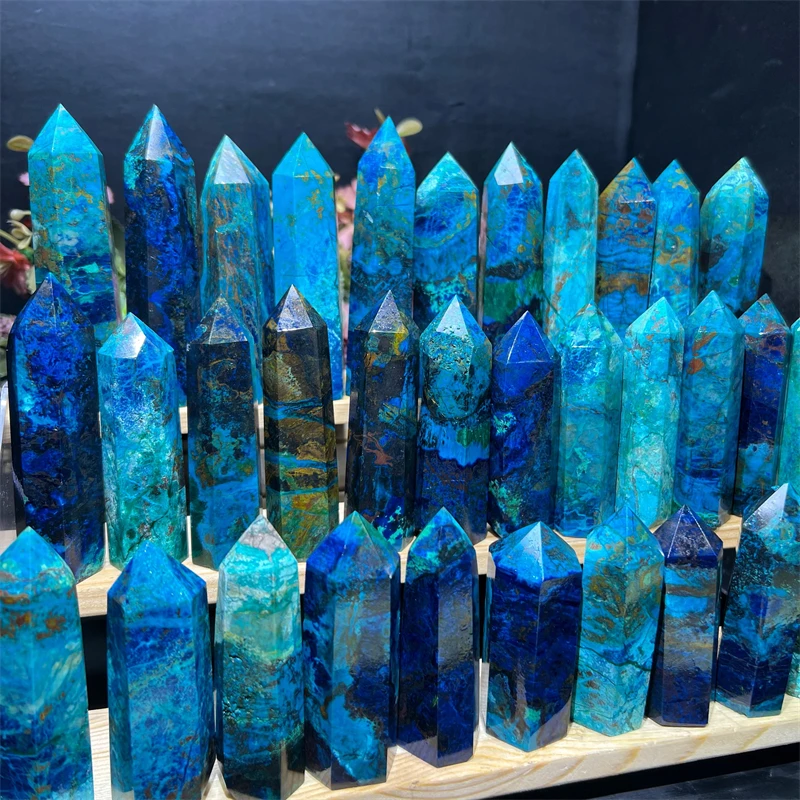 

Wholesale Natural Chrysocolla Point and Chrysocolla Sphere Healing Stone Tower Wand for Sale