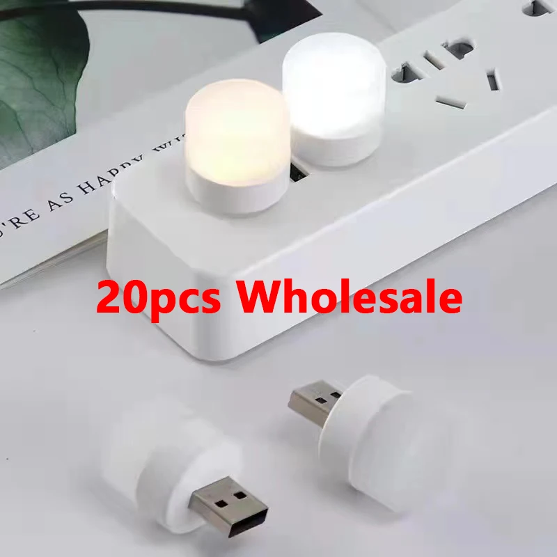 

20pcs Portable Round Night Light Energy Saving LED Universal USB Light Power Bank PC Book Read Light Indoor Lighting Decorate