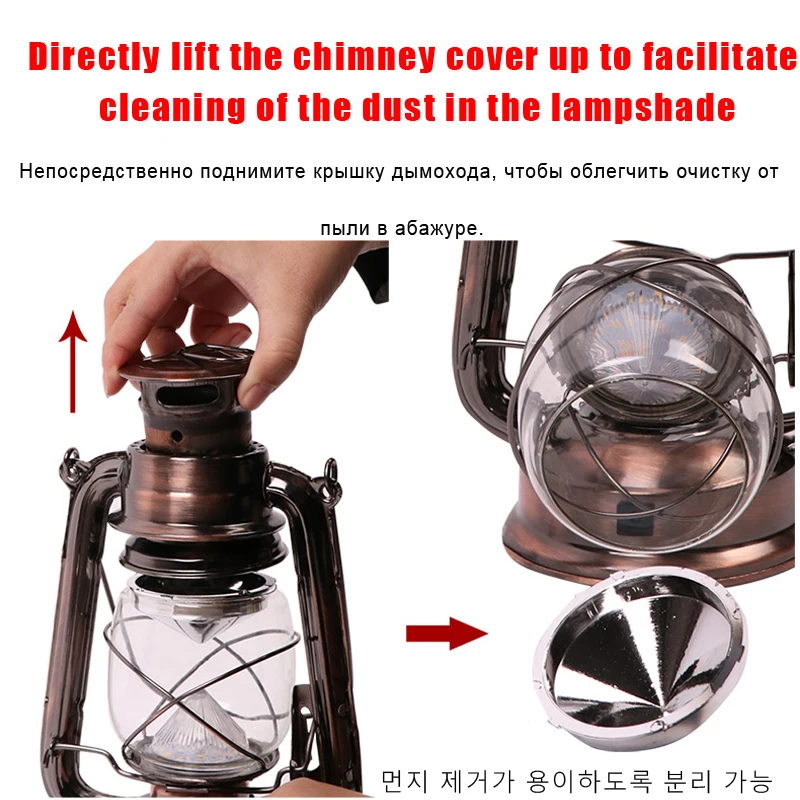 Vintage Camping Lantern Light Rechargeable USB LED Dimming Outdoor Tent Travel Solar Kerosene Lamp Lantern Stand Hanger Supplies