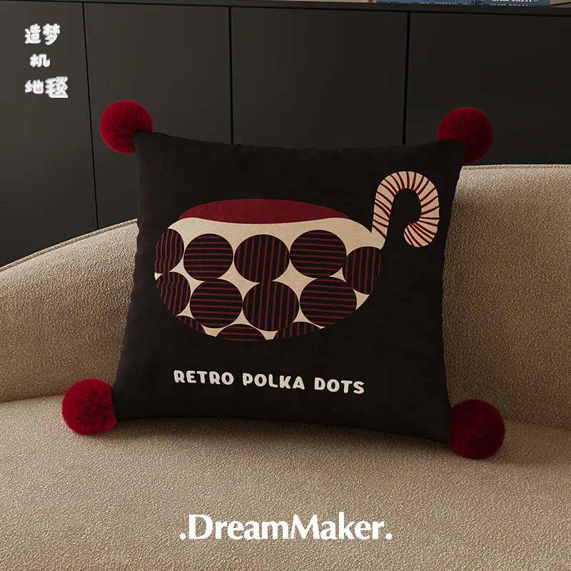 Retro kussens met stippen en strepen, verdikte vierkante kussenslopen van Hollandse fleece, hoogwaardige en licht luxueuze bedrukte kussens.
