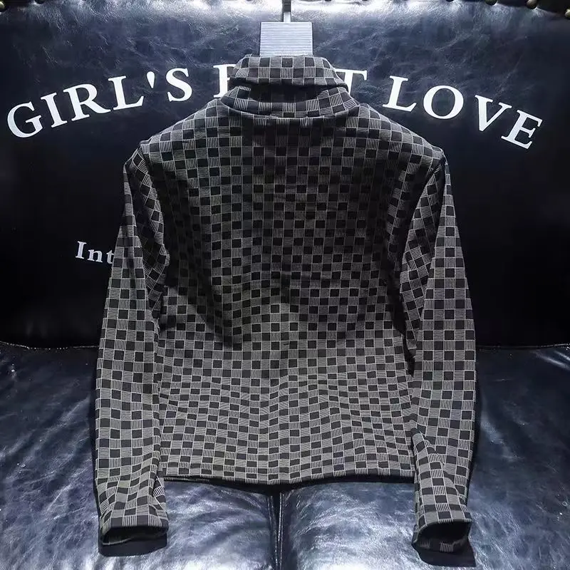 

2025 Autumn and Winter Printed Bottom Shirt Fleece Thickened Pullover Men's Sweater