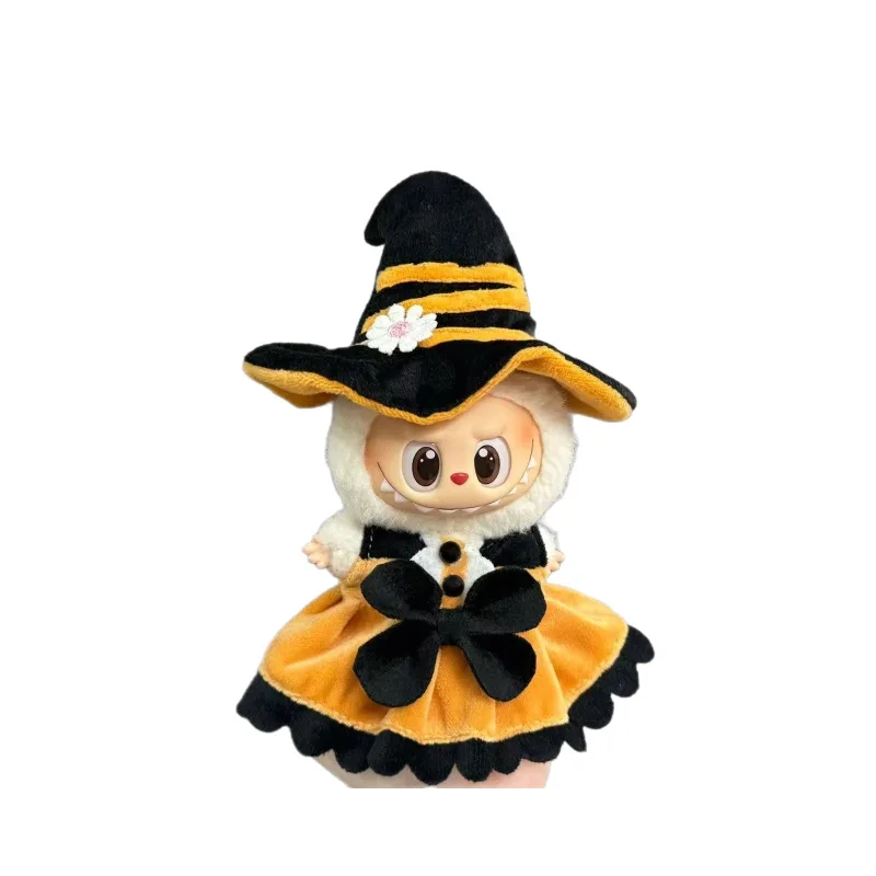 Fashion Halloween Clothes Set Cute Pumpkin Dress With Hat For 17cm Labubu V3 Doll Clothes Outfit Accessories Ropa Labubu