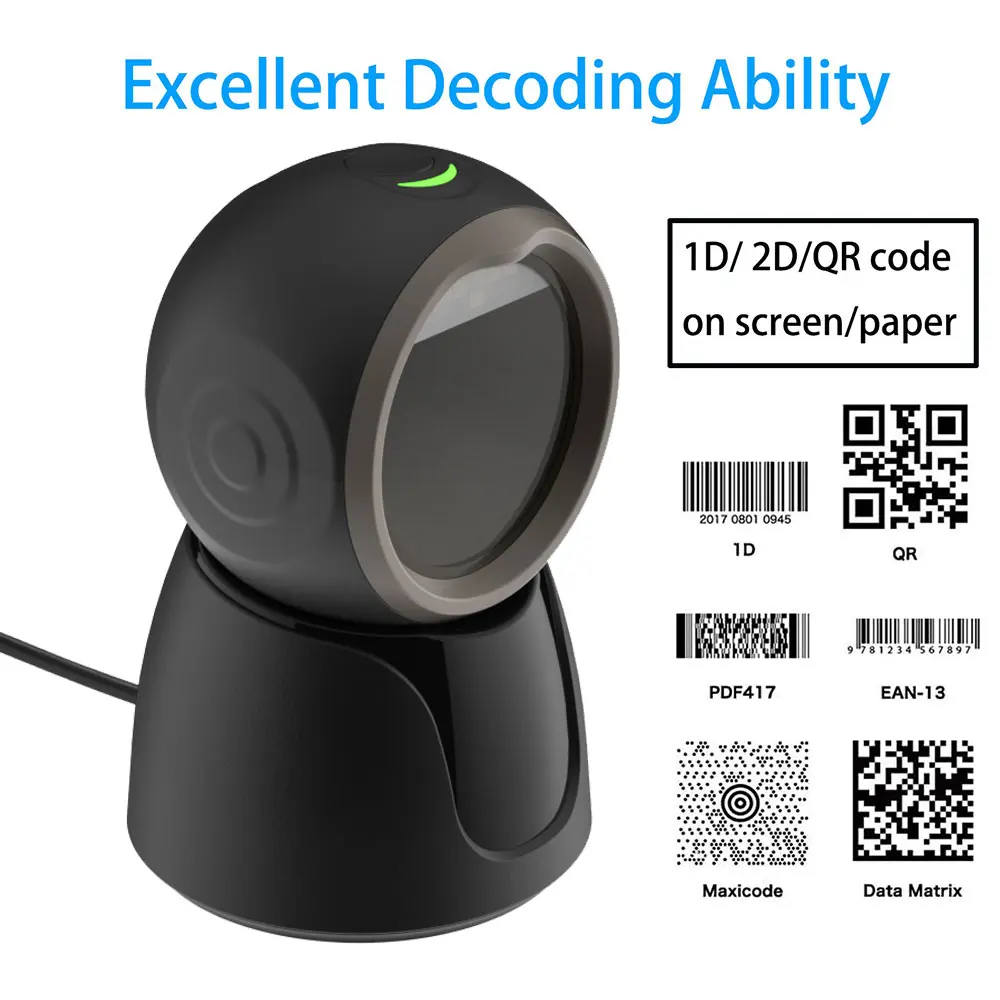 Desktop 1D 2D Barcode Scanner Supermarket USB QR Code Reader Automatic Sensing Data Matrix EAN UPC Reading  Decoder