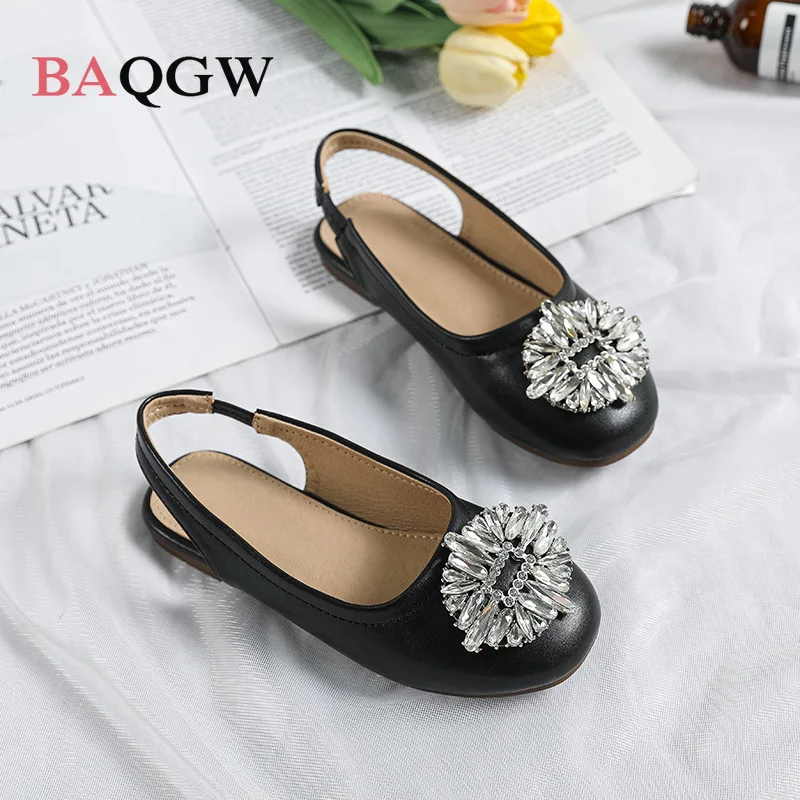 Girls Luxury Sandals Spring Summer Kids Fashion Princess Dress Shoes Bling Baby Toddler Flats Mary Janes Rhinestone Soft Sole