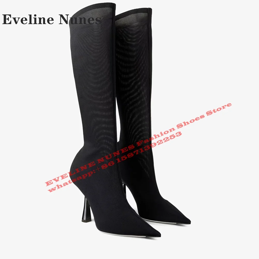 Rhinestone Pink Strange Style Stretch Boots Pointed Toe High Increasing Runway Show Sexy Women Knee High Boots Spicy Girl 2024