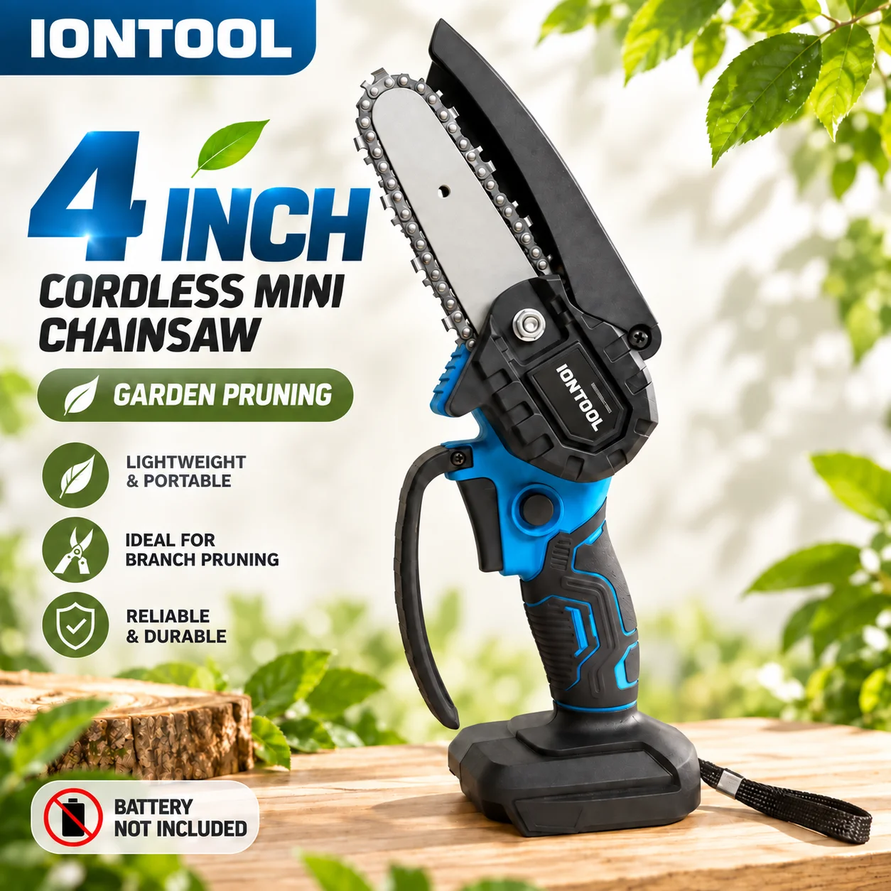 IONTOOL 4 Inch Mini Cordless Chainsaw Compact Electric Pruning Saw for Branch Cutting Garden Maintenance and Home DIY Bare Tool