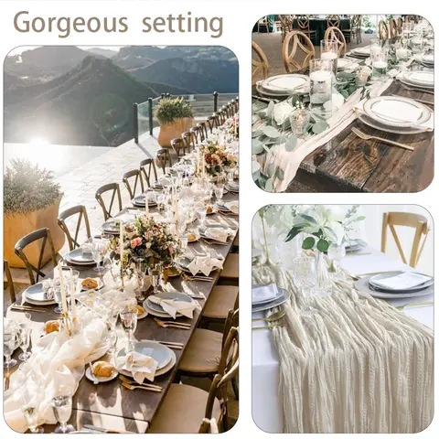 10 st ostdukslöpare bohemisk gasbinda 40x270 cm romantisk bordslöpare för bröllop, brud/fest, födelsedagsfest 10 best sales bordlöpare grön - №4