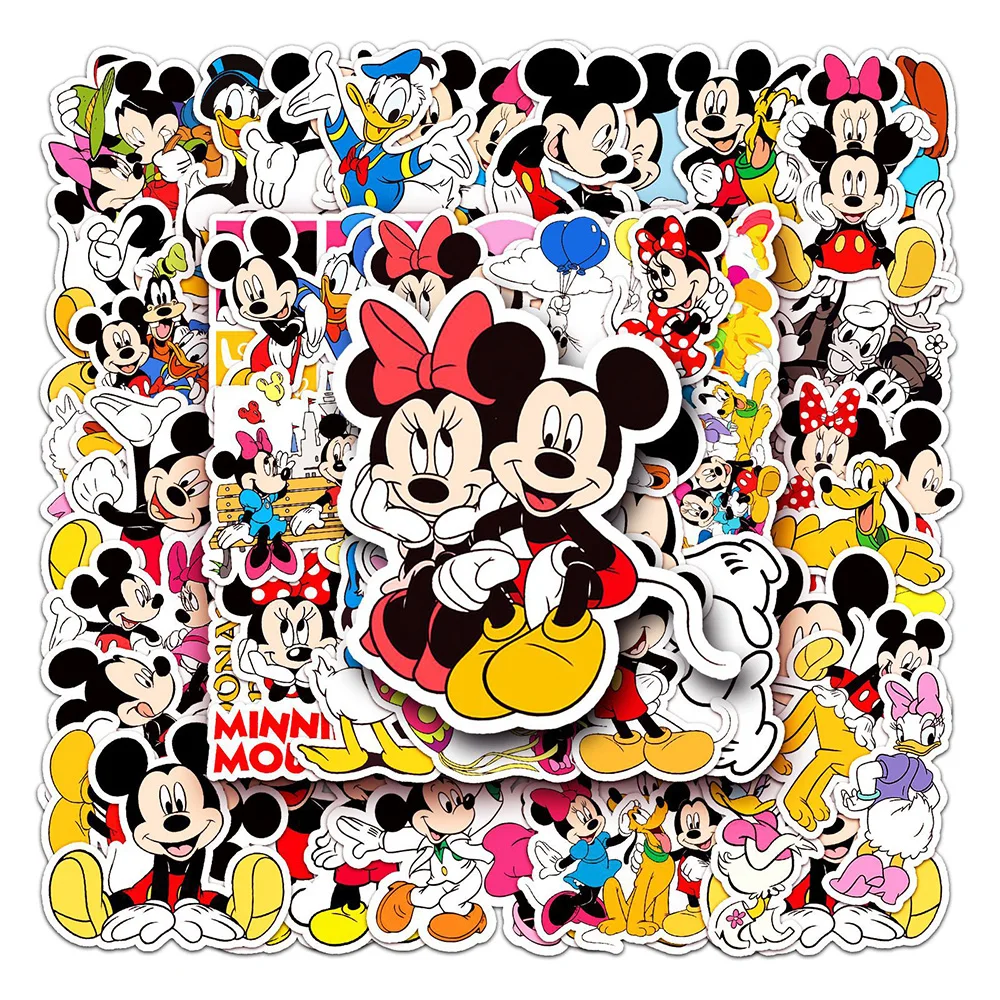 Pegatinas Kawaii de Mickey Mouse para niños, calcomanías de dibujos animados para teléfono, papelería para álbum de recortes, Graffiti, juguete para niños, 10/30/50 piezas