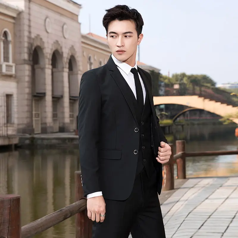 

Slim Fit Men's Suit Korean Sle Wedding Dr aduation Ceremony Bla Profional Formal Faionable Best Man's Jaet