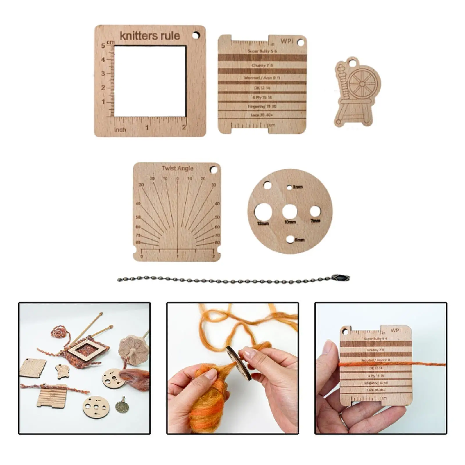Juego de reglas medidoras de madera para tejer, con marcas claras, para manualidades DIY, tarjeta de control de hilado, juego de herramientas multifunción, accesorios de guía de calibre WPI para hilo