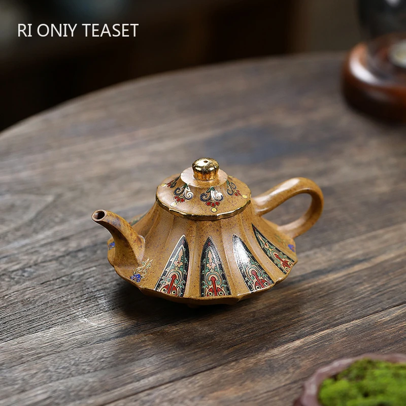 190ml Chinese Yixing Purple Clay Teapots Creative Enamel Color Handmade Tea Pot Beauty Tea Infuser Kettle Raw Ore Zisha Tea Set