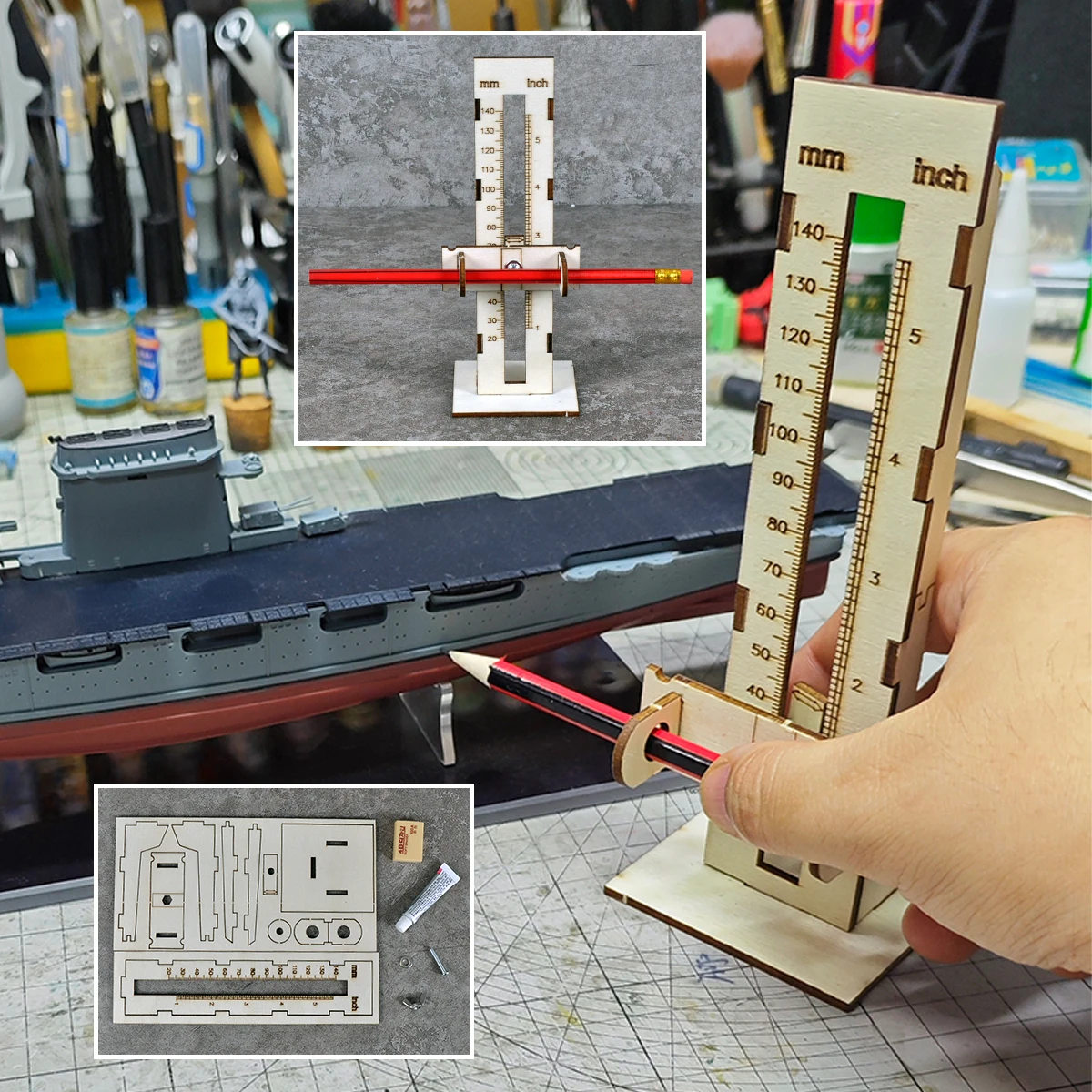 Modellbau-Miniatur-Malwerkzeuge Wasserlinien-Messgerät Holz-Segelschiff / Wasserlinien-Marker Universell für Alle Maßstäbe