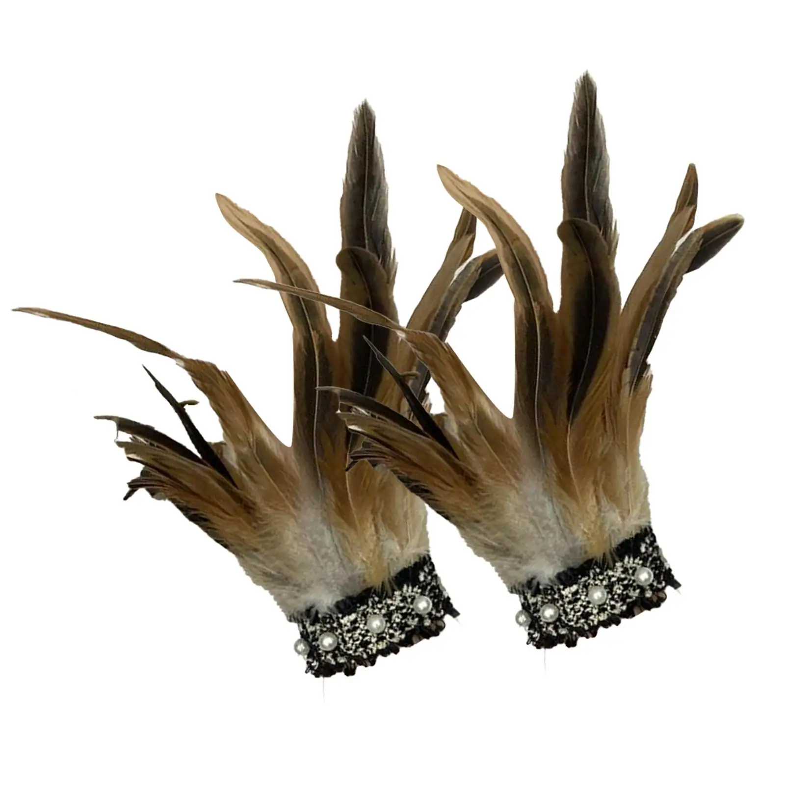 2 Pieces Artificial Feather Steampunk Feather Wrist Cuffs Feather Cuffs Bracelets for Halloween Carnival Stage Dance Evening