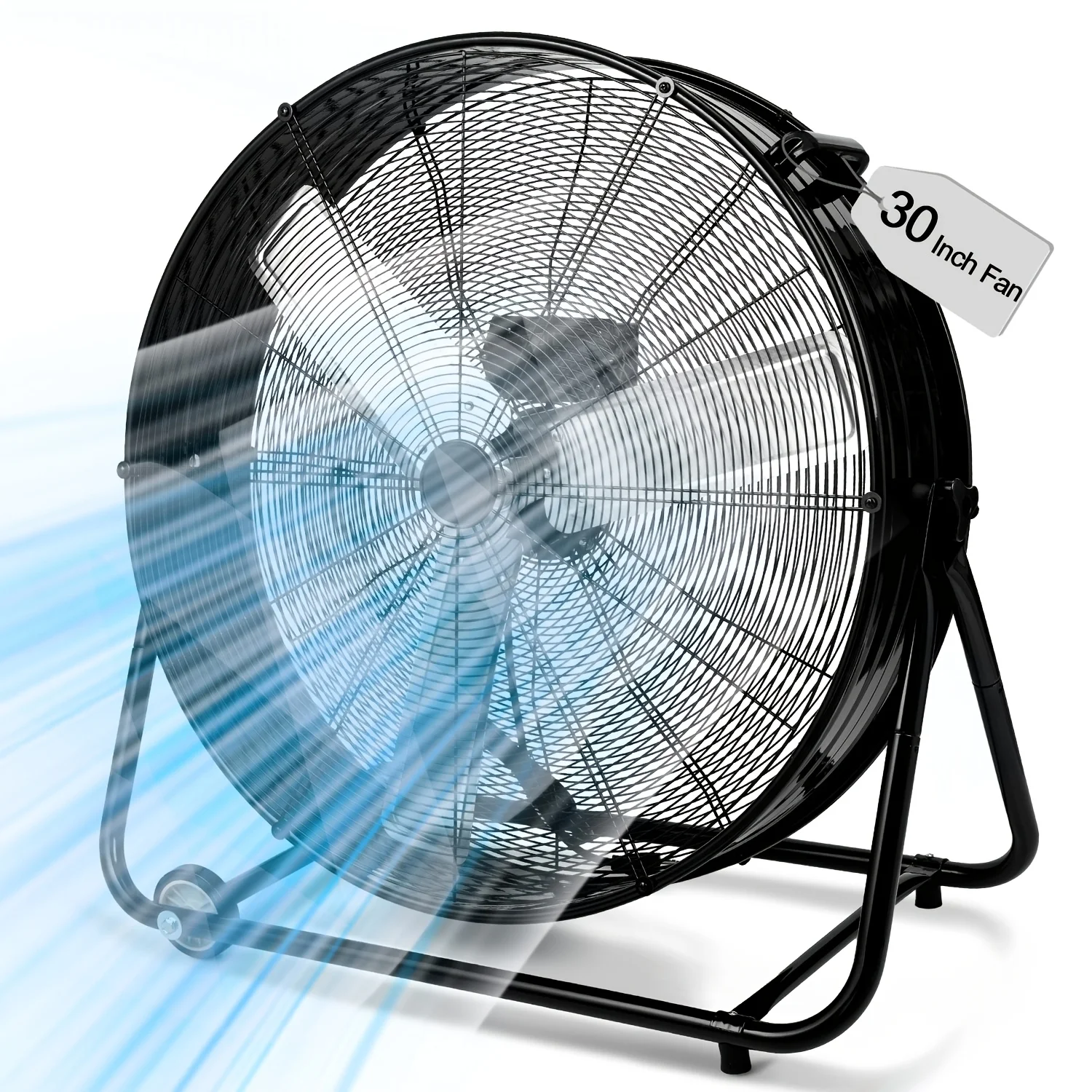 24-Inch Industrial Drum Fan – 9000 CFM Airflow, 3-Speed Control, 360° Adjustable Tilt, Built-in Casters & Carry Handle for Easy Movement – Ideal for Warehouses, Patios, Garages, Workshops view 6