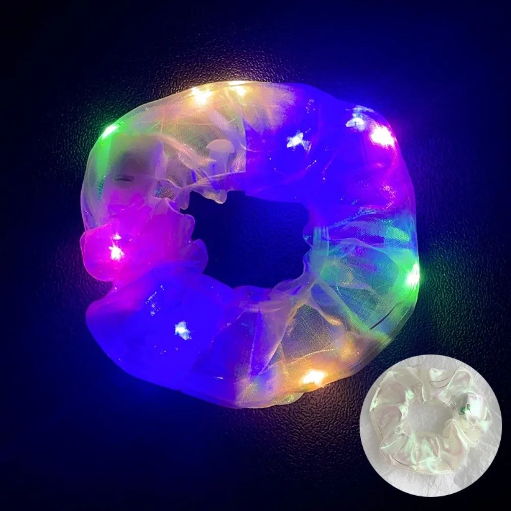 

3pcs Colorful Mermaid LED Scrunchies Large Size Satin Elastic Glow Dark Hair Accessories Glow Dark