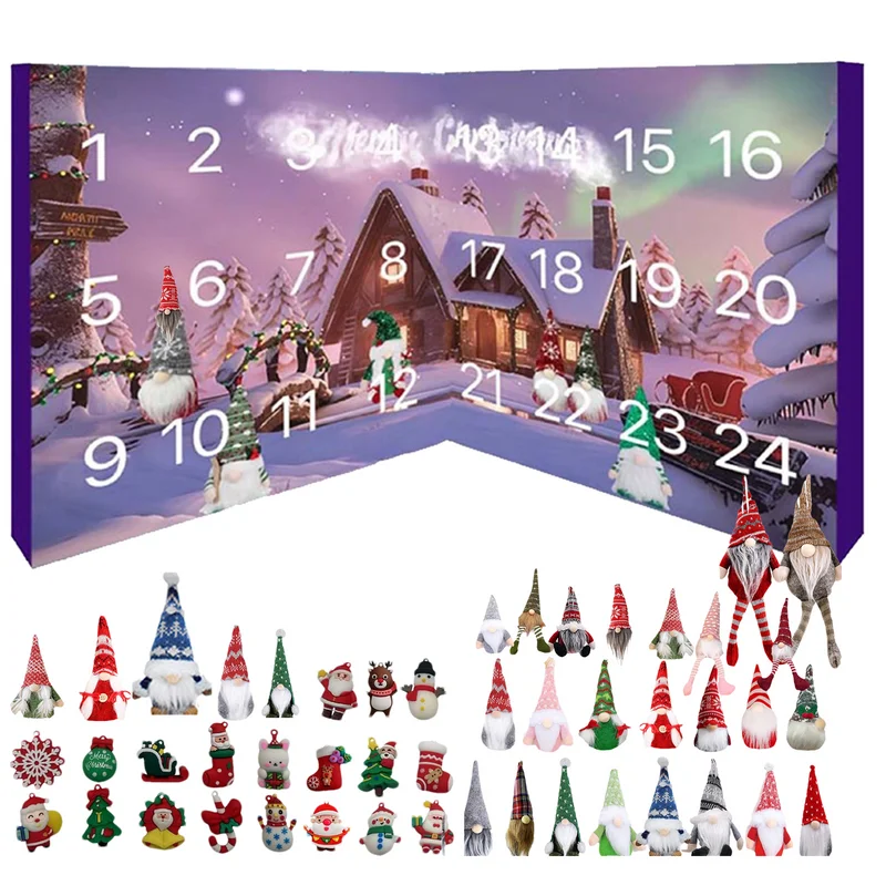 Christmas Gnome Advent Calendar 24 Days Cartoon Character xmas Countdown Calendar with Collectible Gnome Dolls for Kids Adults