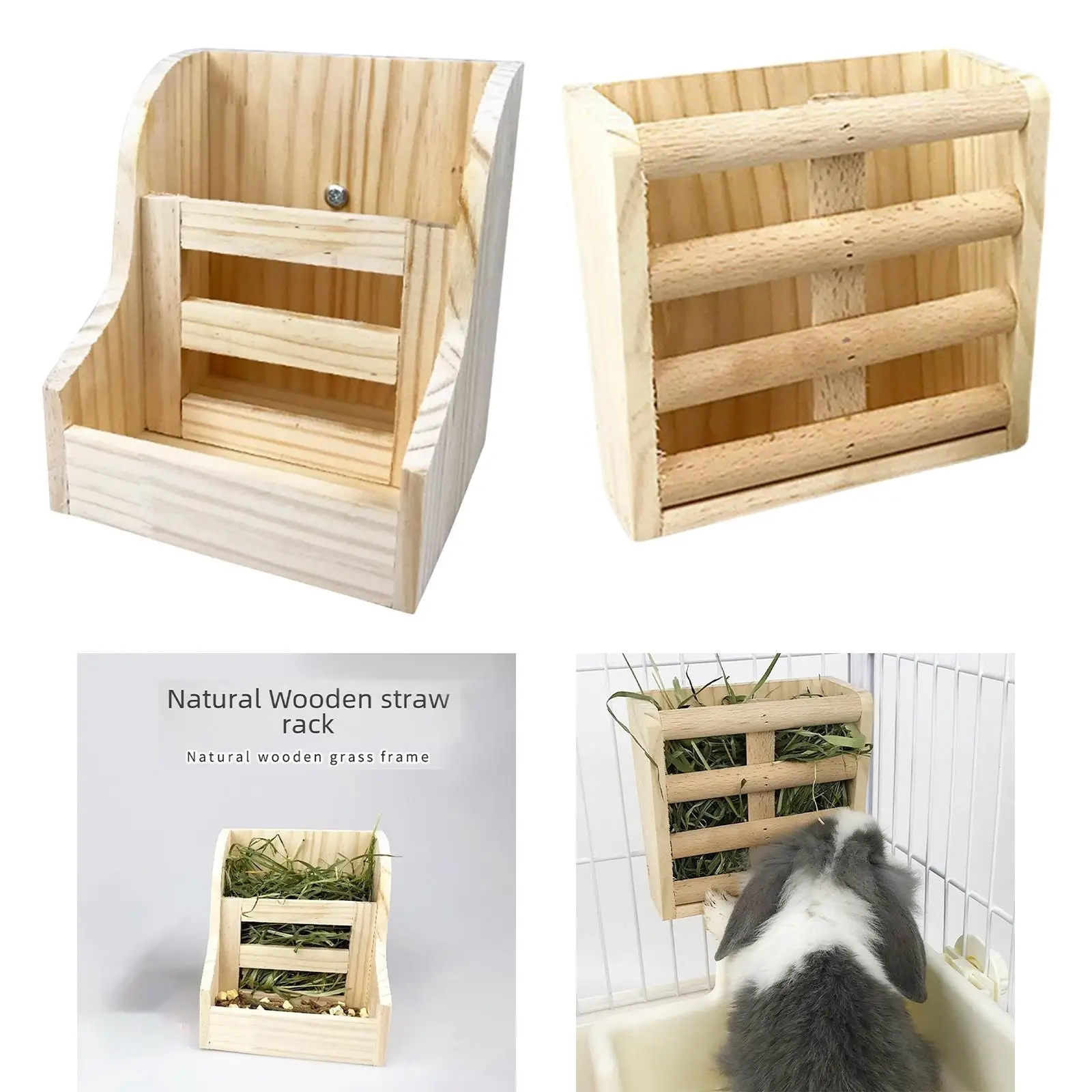 Wooden Hay Manger Bunny Hay Feeder Animal Feeding Holder Pet Food Facility for Rabbits Guinea Pig Cage Accessories