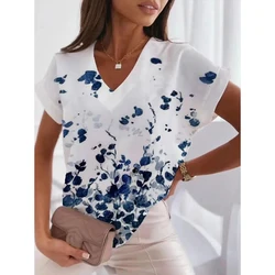 2024 Summer Women T-Shirts butterfly V-neck Sexy Tops Short Sleeve Fashion Print T Shirt Harajuku Tee Oversized Female Clothes