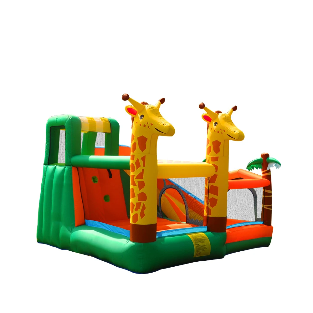 

Highly Safe Forest-Themed Giraffe-Shaped Inflatable Castle For Kids Includes Slide Archway & Trampoline With Parental Features