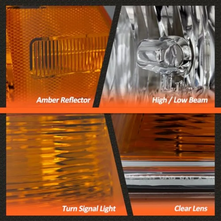 متوافق مع 20092012 دودج رام 1500 2500 3500 بيك اب المصابيح الأمامية كروم الإسكان العنبر عاكس واضح عدسة للسائق و Pa #6