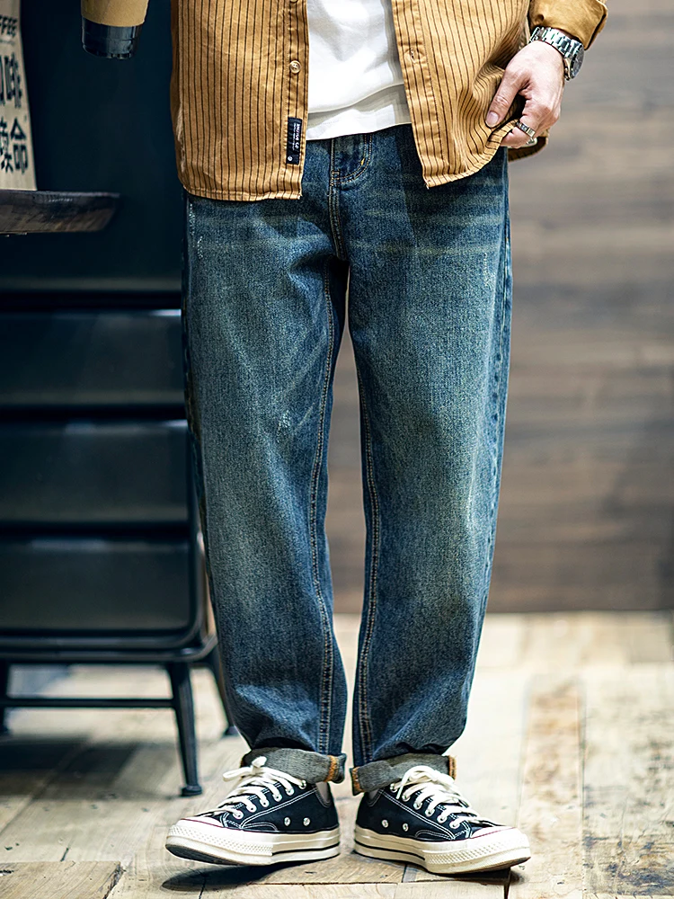 American Style Loose Fit Jeans Men's Autumn Trendy Brand Ins Embroidery Large Size Pants Casual Straight Leg Harajuku Style
